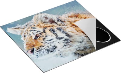 Chefcare Inductie Beschermer Tijger tijdens de Sneeuw - 60x50 cm - Afdekplaat Inductie - Kookplaat Beschermer - Inductie Mat