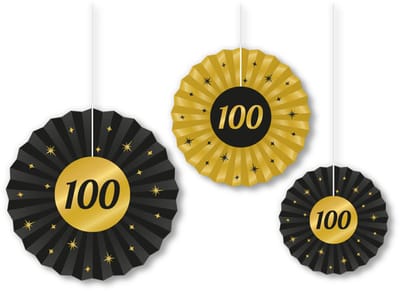 LUQ – Zwart Goud Paper Fans 100 Jaar – Feest Verjaardag Decor – Luxe Papieren Waaiers Party Versiering – Glam Vibe