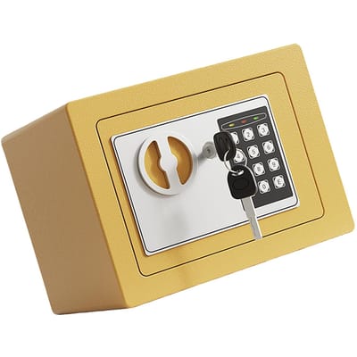 Coffres-forts Domestiques Boîte Ignifuge Étanche + Sac à Documents avec Emplacement pour Pièces de Monnaie Clavier Numérique Sécurité Domestique pour Documents Argent Or Gold brown