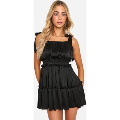 boohoo Dames Gelaagde Ruffle Skater Jurk | Zwart | Maat: 36