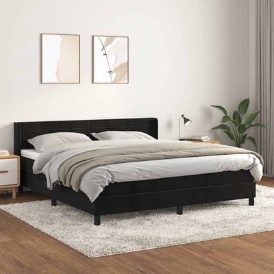vidaXL - Boxspring - met - matras - fluweel - zwart - 180x200 - cm