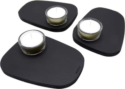NOOBLU PEBL waxinelichthouder - Midnight black - set van 3