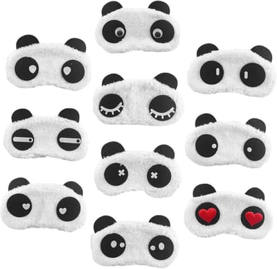 Panda Slaapmaskers - Oogmaskers Nacht - Ontspannen Slapen - Zacht Pluche Materiaal - 10 Stuks - Zwart Wit