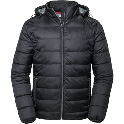 Russell Heren Nano Gewatteerd jack met capuchon (Zwart)