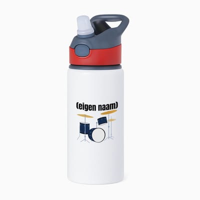 Hacebo® - drumstel met eigen naam waterfles met rietje rood - Drummen - muziek liefhebbers - drummers - verjaardag - cadeau - kado - water fles - 650ML