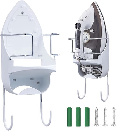 Muurbeugel voor Strijkplank, Wandhouder voor Strijkijzer, Organizer voor Strijkaccessoires en Deurbevestiging (Wit)