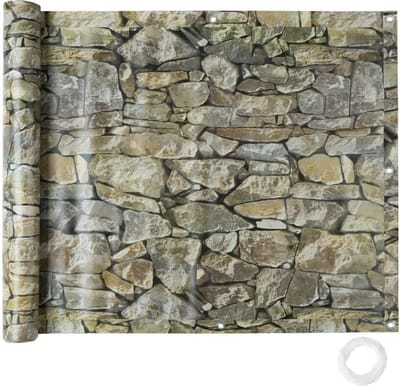 tectake® Balkonbeschermer - Zichtbeschermer - Zonbescherming - Privacyscherm - 90 cm x 600 cm - Steenlook