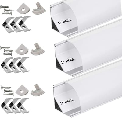 Aluminium LED Strip Profiel met Opaak Diffusor en Hoekhouder - 6 Meter Set