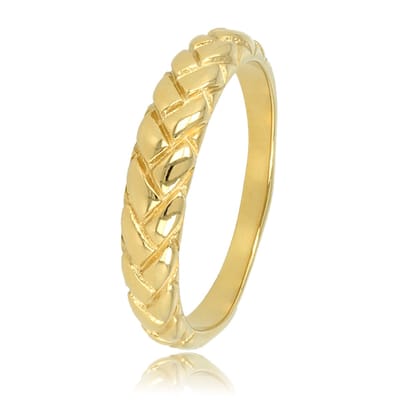 My Bendel - Gevlochten Goudkleurige Ring - Brede Stapelring - Verfijnd Patroon - met Luxe Cadeauverpakking | Sieraden Voor Dames | Maat 17.00 Mm / Maat 53