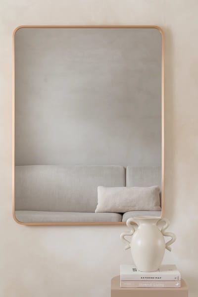 Nordic Style® Rechthoekige spiegel 90x60cm - Zacht Goud - Scandinavische Spiegels - Vierkant - Wandspiegel - Badkamerspiegel - Gangspiegel - Wand - Gang - Badkamer