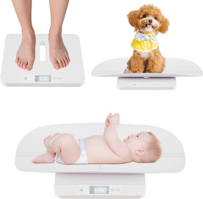 COSTWAY Babyweegschaal, digitaal, 50 g tot 150 kg, kinderweegschaal met afneembaar dienblad, zuigelingweegschaal met led-display, 5 meetmodi en tarrafunctie, dititalweegschaal, dierenweegschaal voor