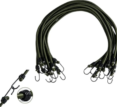 Sterk elastisch touw - Bagagetouw - Bindtouw - met haak - 10 stuks - Multifunctionele elastische bindband - Geschikt voor bagage, kamperen - 75 cm - Legergroen