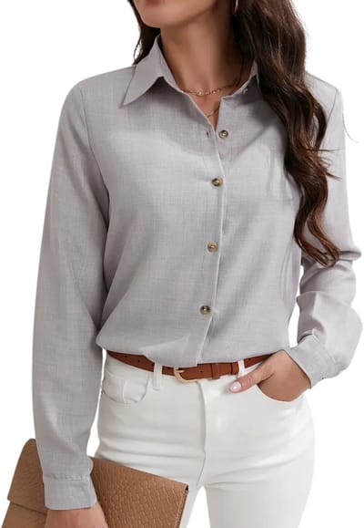 Livano Linnen Blouse Dames - T-Shirt - Polo - Overhemd - Shirt - Zomer - Ibiza Stijl - Lichtgrijs - Maat S