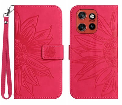 Coverup Hoesje - Geschikt voor Motorola Edge 60 Neo Hoesje - Coverup Zonnebloem Book Case met Koord - Pink