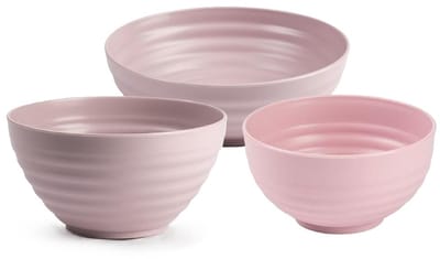 Plasticforte onbreekbaar servies kommetjes - roze - kunststof - 13 x 7 cm - 15 x 8 cm - 19 x 5 cm - 12x stuks - Camping - Keuken