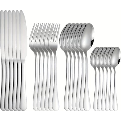 Set van 24 roestvrijstalen bestekset, inclusief messen, vorken, lepels, geschikt voor hotel, restaurant, feesten, bruiloften, cadeaus white