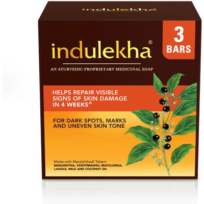 Indulekha Ayurvedische Zeepblok 100g X 3 | Kruidenzeep voor Huidverzorging Tegen Donkere Vlekken, Littekens, Oneffen Huidtint en Gezonde Stralende Huid