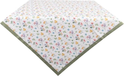 Clayre & Eef Tafelkleed 100x100 cm Wit Groen Katoen Bloemen