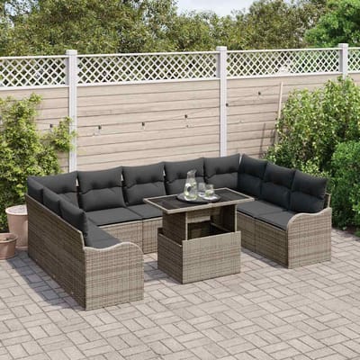 vidaXL - Tuinbank - Set - 10 - st - 9-Aantal - zitplaatsen - Grijs - Poly - Riet
