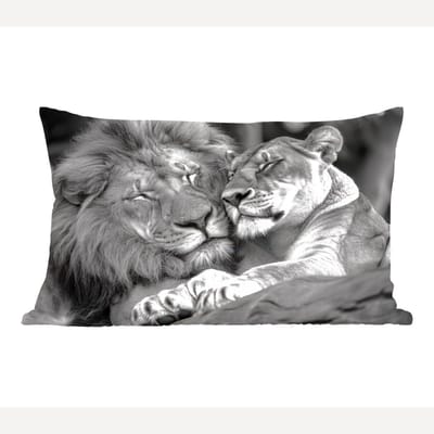 Sierkussens - Kussentjes Woonkamer - 60x40 cm - Leeuwen - Dieren - Zwart - Wit - Leeuw