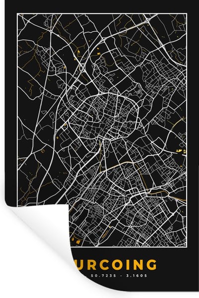 Muurstickers - Sticker Folie - Frankrijk - Tourcoing - Stadskaart - Kaart - Plattegrond - 20x30 cm - Plakfolie - Muurstickers Kinderkamer - Zelfklevend Behang - Zelfklevend behangpapier - Stickerfolie