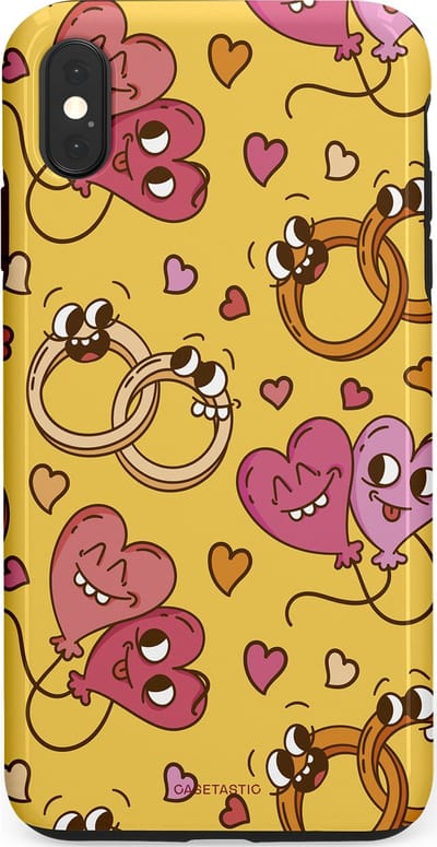 Casetastic Hoesje Geschikt voor Apple iPhone Xs Max - Stijlvolle Beschermende Duo-layer Case - Gele Hartenpret