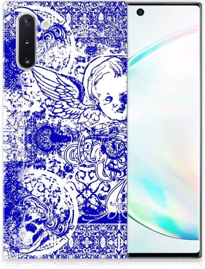 Silicone Back Case Samsung Galaxy Note 10 Angel Skull Blauw