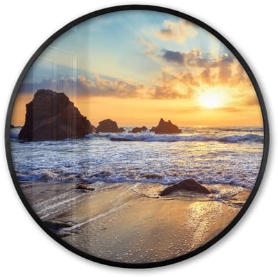 Poster in lijst Rond - Fotolijst 60x60 cm - Posters - Strand - Zonsondergang - Natuur - Zee - Landschap - Ronde posterlijst zwart - Decoratie - Wanddecoratie woonkamer - Muurdecoratie slaapkamer