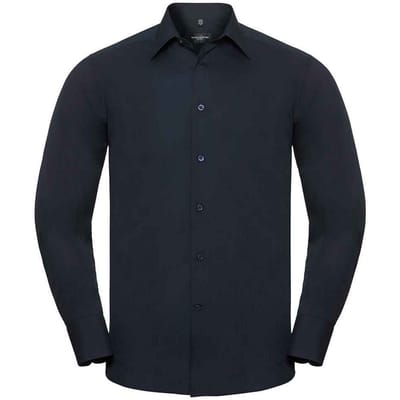 Russell Collection Heren Poplin Getailleerd Overhemd met Lange Mouwen (Franse marine)