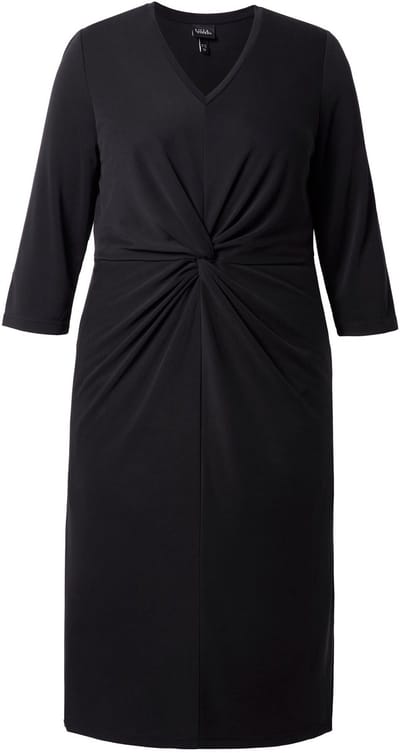 Ulla Popken - Dames - Midi-jurk sierknopen V-hals 3/4-mouwen - Zwart - Maat 42+