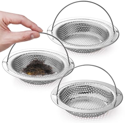 Dailygoods- Afvoerzeef 11/8 cm - Keuken/Badkamer - Roestvrij Staal - 3 Stuks - Inclusief Reinigingsborstels - Vangt Haar/Dirt - Afvoerfilter