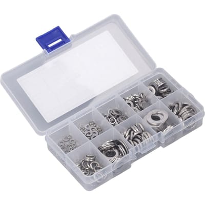 Assortiment van 260 platte borgringen van 304 roestvrij staal, maten M2.5, M3, M4, M5, M6, M8 en M10