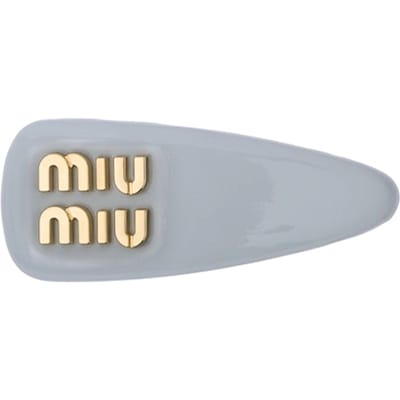 Miu Miu 3D Logo Letter Decoratie Leer Metaal Haarclip Damesaccessoires Grijs 5IF092_069_F0591 Basic Packaging-Box Not Included