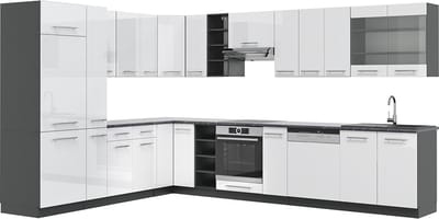 Vicco Hoekkeuken Fame-Line, Wit Hoogglans/Antraciet, 347 x 257 cm, WB Antraciet