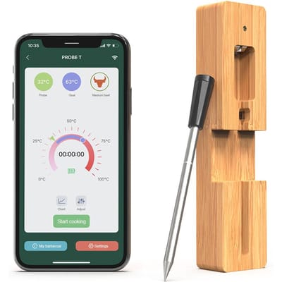 Thermomètre à viande sans fil 5-10 minutes Charge rapide 98FT gamme sans fil sonde à viande BT pour griller et marron
