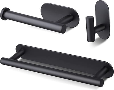 EAVY - Set van 3 zelfklevend - Toiletrolhouder - Handdoekhouder - Handdoekhaak - Zwart
