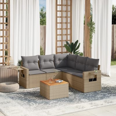 vidaXL - 6-delige - Loungeset - met - kussens - poly - rattan - beige