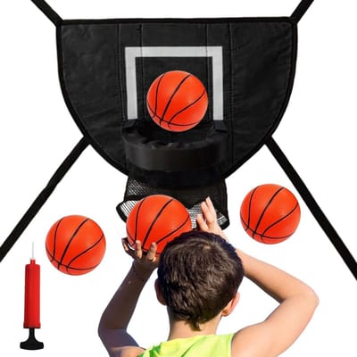 Trampoline Basketbalhoep - Sport accessoire - Buiten spelen - Versterkt touwontwerp - 4 ballen - Zwart