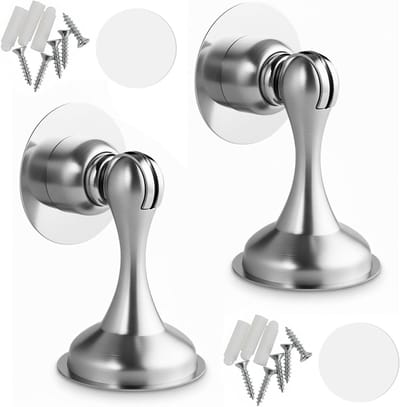 Magnetische Deurstopper Set van 2 RVS voor Muur- en Vloermontage met Dubbelzijdige Plakband en Schroeven voor Kantoor, Hotel, Slaapkamer en Badkamer