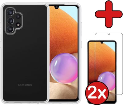 Hoesje - Met 2x Screenprotector - Geschikt voor Samsung Galaxy A32 5G - Sterk & Shockproof - Telefoon Hoes - Back Cover - Siliconen Case - Telefoonhoes - Transparant