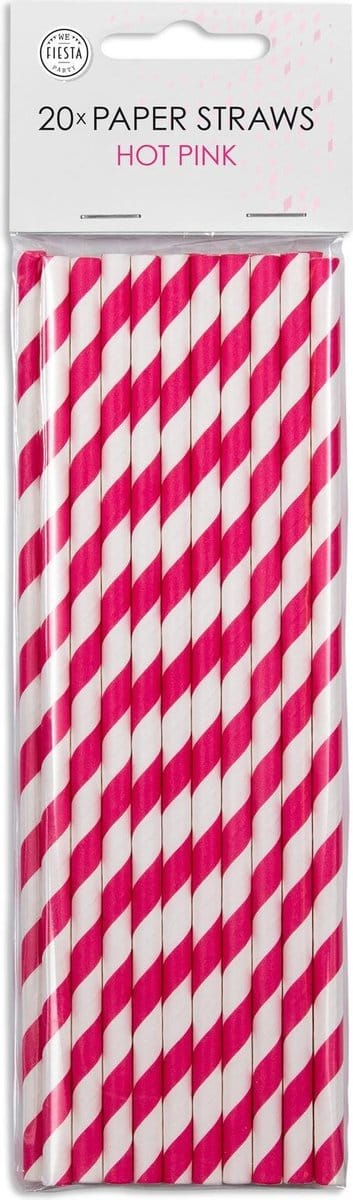 Papieren Rietjes Fuchsia Gestreept 19,7cm 20st