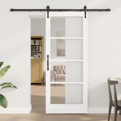vidaXL - Schuifdeur - 83 - x - 202 - cm - Massief - grenenhout - en - glas - Wit - en - Zwart