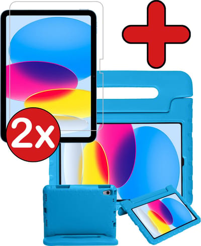 Hoesje - Geschikt voor Apple iPad A16/A18 (2022/2025/2026) - 10.9 & 11 inch (10e, 11e & 12e generatie) - Met 2x Screenprotector - Kinderhoes - Shockproof Bumper - Kidsproof Case - Tablethoes - Kinder Hoes Cover - Blauw