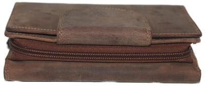 Oi Hunter bruine leren Dames portemonnee met rits / dubbelzijdige damesbeurs voor heel veel pasjes / grote portemonnee met plek voor 27 pasjes / Skim veilig / bruin / 212H