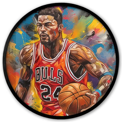 Poster in lijst Rond - Fotolijst 40x40 cm - Posters - Basketbal - Verf - Kleuren - Rood - Ronde posterlijst zwart - Decoratie - Wanddecoratie woonkamer - Muurdecoratie slaapkamer