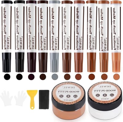 Reparatieset voor Parket en Hout, 10 Kleurige Houtmarkers, Inclusief Spatula's voor Houten Meubels en Vloeren