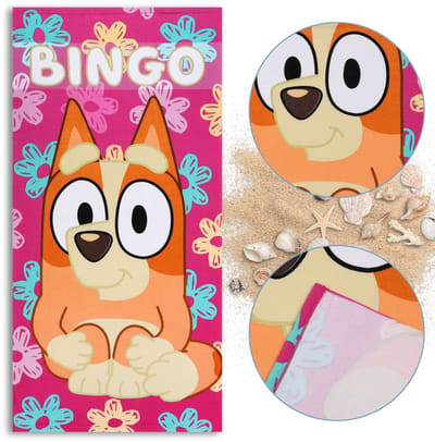 Bluey Bingo SNELDROGENDE strandlaken, kinderbadlaken MICROVEZEL handdoek 70x140 cm OEKO-TEX