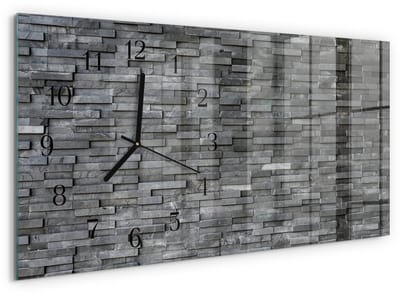 Tulup Wandklok - Stenen constructie Wandklok Glas Met Motief - 60x30 cm - Grijs Decoratieve Glazen Klok - Zwarte Handen - Rechthoekige Wandklok - Decoratieve Glazen Klok - Glazen Wandklok Design
