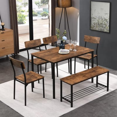 Eetkamerset Industrieel met Tafel, 4 Stoelen en Hoekbank | Ruimtebesparend