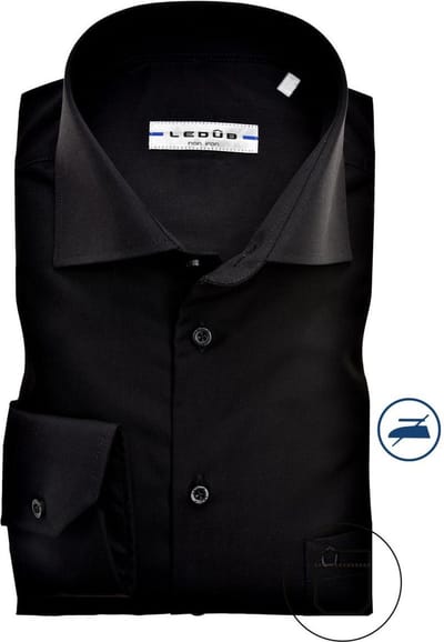Ledub modern fit overhemd - zwart twill - Strijkvrij - Boordmaat: 43 (EU maat: XL)